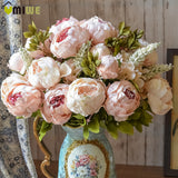 Umiwe 13 Heads European Style Fake Artificial Peony Silk Decorative Party Flowers For Home Hotel Wedding Office Garden Decor
