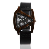 Unisex Charm Glass Bamboo Wooden WatchesFor Men and Women Fashion  Triangle Genuine   Leather Analog Quartz  Wrist Watch