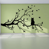 Modern Living Room Vinyl Wall Sticker Cat On The Tree
