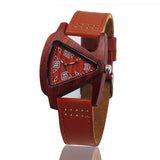 Unisex Charm Glass Bamboo Wooden WatchesFor Men and Women Fashion  Triangle Genuine   Leather Analog Quartz  Wrist Watch
